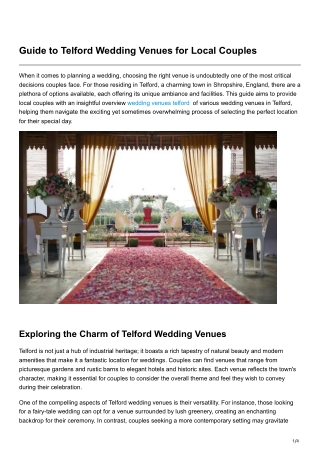 Guide to Telford Wedding Venues for Local Couples