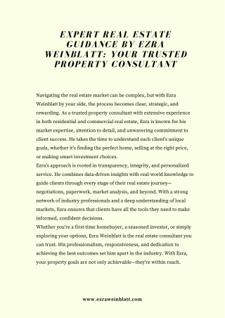 Expert Real Estate Guidance by Ezra Weinblatt Your Trusted Property Consultant