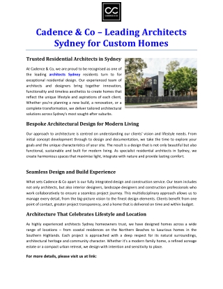Cadence & Co – Leading Architects Sydney for Custom Homes