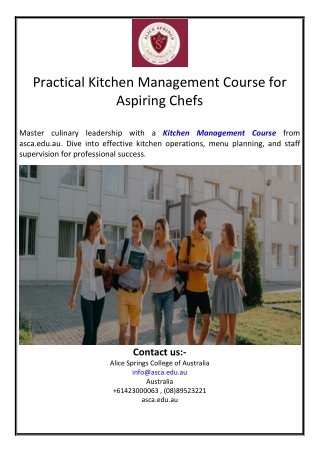 Practical Kitchen Management Course for Aspiring Chefs