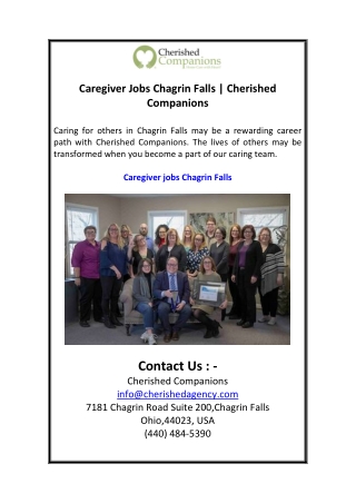 Caregiver Jobs Chagrin Falls  Cherished Companions