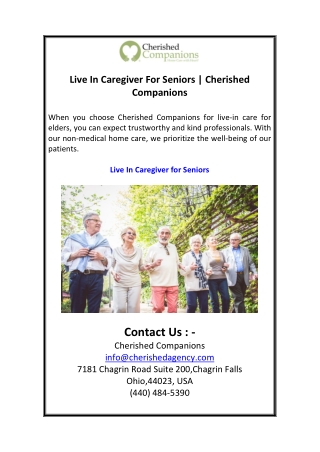 Live In Caregiver For Seniors  Cherished Companions