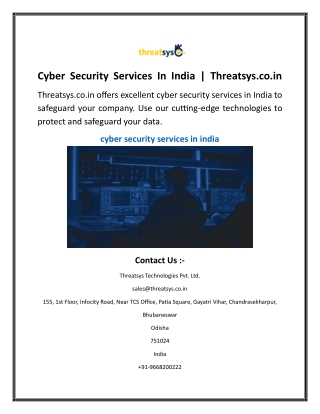 Cyber Security Services In India  Threatsys.co.in