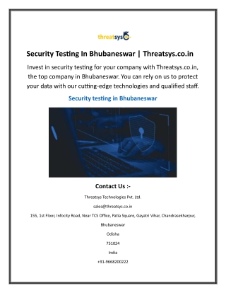 Security Testing In Bhubaneswar  Threatsys.co.in