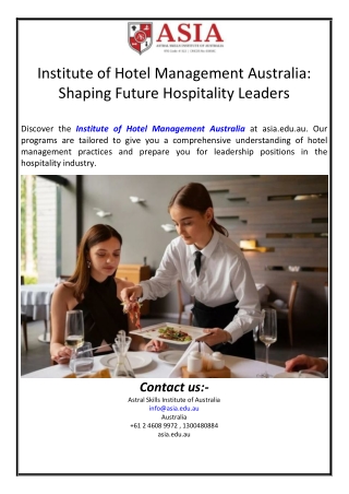Institute of Hotel Management Australia: Shaping Future Hospitality Leaders
