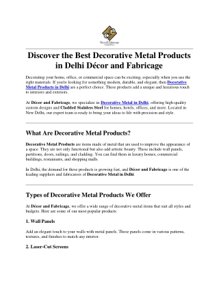 Discover the Best Decorative Metal Products in Delhi  Décor and Fabricage