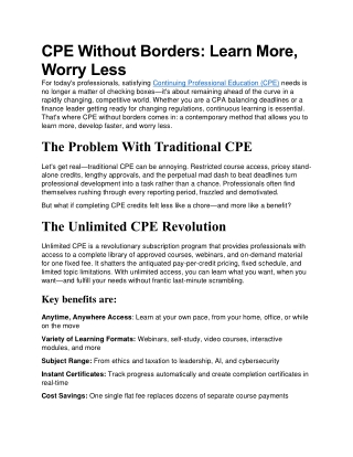 CPE Without Borders Learn More Worry Less