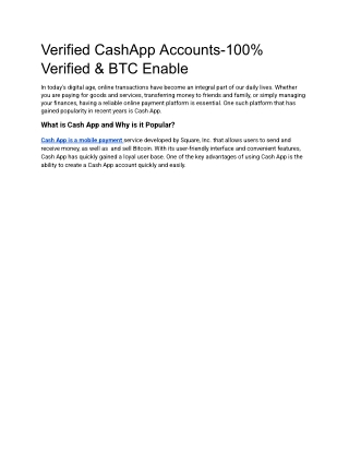 Verified CashApp Accounts-100% Verified & BTC Enable