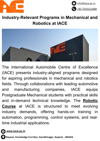 Industry-Relevant Programs in Mechanical and Robotics at IACE