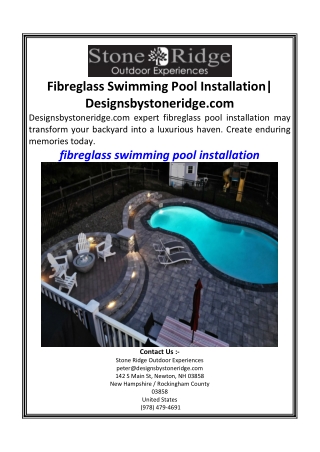 Fibreglass Swimming Pool Installation​Designsbystoneridge