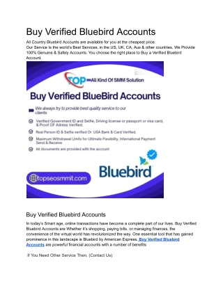 Buy Verified Bluebird Accounts