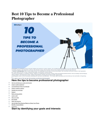Best 10 Tips to Become a Professional Photographer