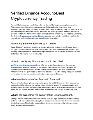 Verified Binance Account-Best Cryptocurrency Trading