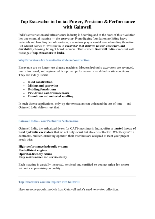 Top Excavator in India