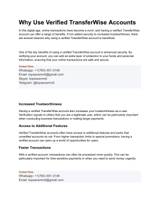 Why Use Verified TransferWise Accounts