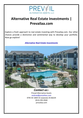 Alternative Real Estate Investments | Prevailaa.com