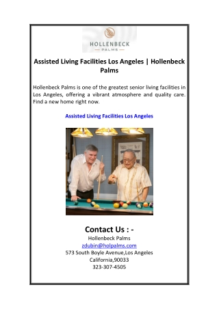 Assisted Living Facilities Los Angeles  Hollenbeck Palms