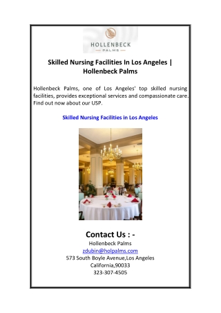 Skilled Nursing Facilities In Los Angeles  Hollenbeck Palms