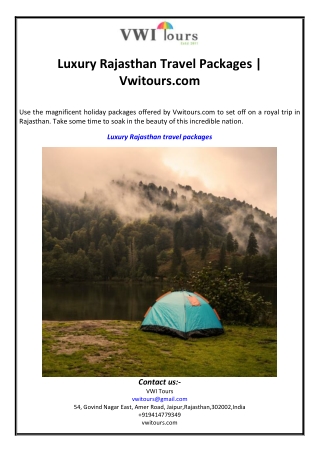 Luxury Rajasthan Travel Packages | Vwitours.com