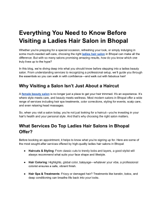 Everything You Need to Know Before Visiting a Ladies Hair Salon in Bhopal