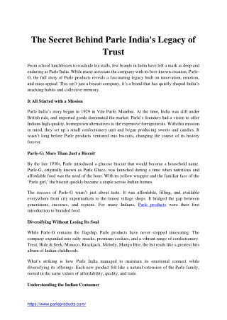 The Secret Behind Parle India's Legacy of Trust