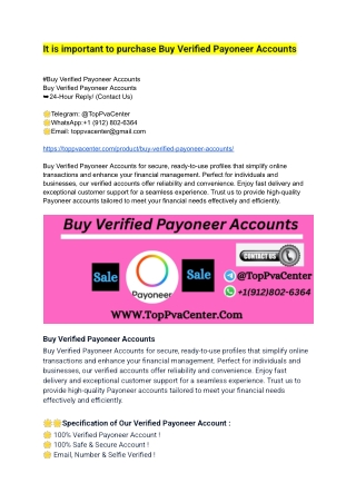 It is important to purchase Buy Verified Payoneer Accounts