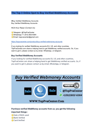 The Top 3 Online Spot to Buy Verified WebMoney Accounts