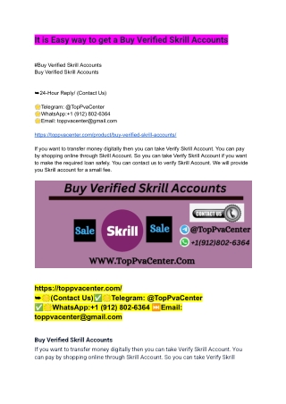 It is Easy way to get a Buy Verified Skrill Accounts