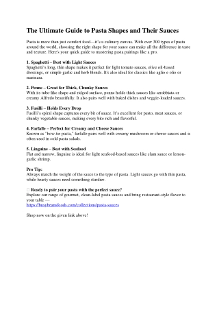 The Ultimate Guide to Pasta Shapes and Their Sauces