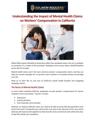 Understanding the Impact of Mental Health Claims on Workers’ Compensation in California
