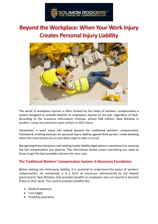 Beyond the Workplace When Your Work Injury Creates Personal Injury Liability