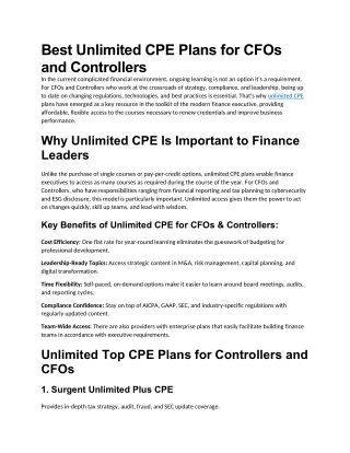 Best Unlimited CPE Plans for CFOs and Controllers