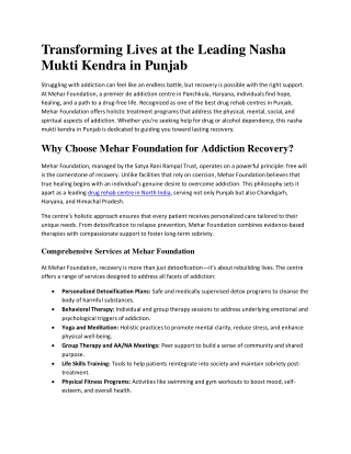 Transforming Lives at the Leading Nasha Mukti Kendra in Punjab