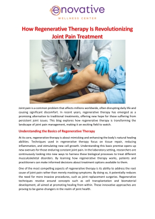 How Regenerative Therapy Is Revolutionizing Joint Pain Treatment