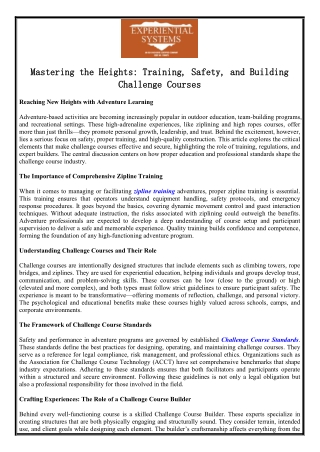 Challenge Course Inspections | Experientialsystems.com