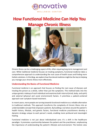 How Functional Medicine Can Help You Manage Chronic Illnessa