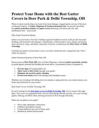 Protect Your Home with the Best Gutter Covers in Deer Park & Delhi Township, OH