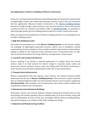 Top Applications of Alucore Cladding in Modern Construction