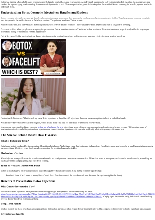 Understanding Botox Cosmetic Injectables: Benefits and Options
