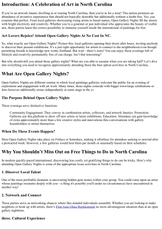 Art Lovers Rejoice! Attend Open Gallery Nights At No Cost In NC.