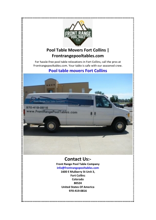 Pool Table Movers Fort Collins  Frontrangepooltables.com.