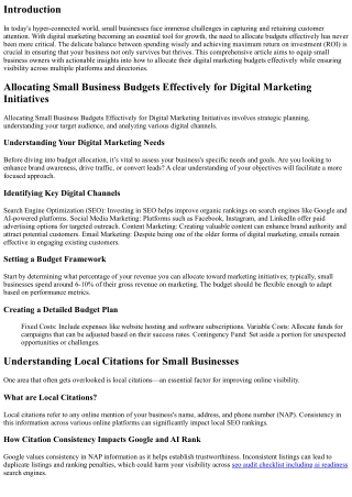 Allocating Small Business Budgets Effectively for Digital Marketing Initiatives