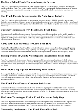 Preparing Your Vehicle for a Road Trip: Tips from Frank Flora