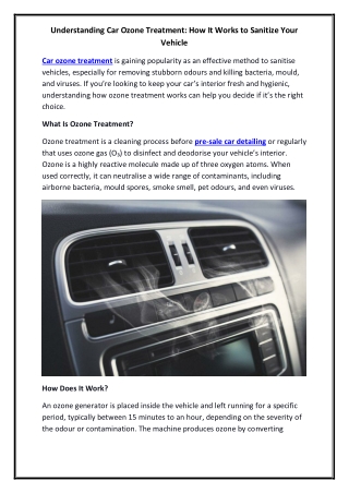 Understanding Car Ozone Treatment How It Works to Sanitize Your Vehicle
