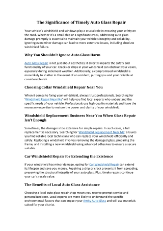 The Significance of Timely Auto Glass Repair