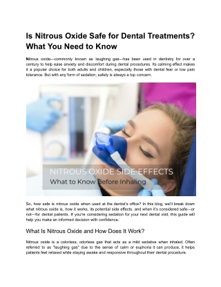 Is Nitrous Oxide Safe for Dental Treatments: What You Need to Know