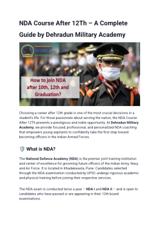 NDA Course After 12Th – A Complete Guide by Dehradun Military Academy