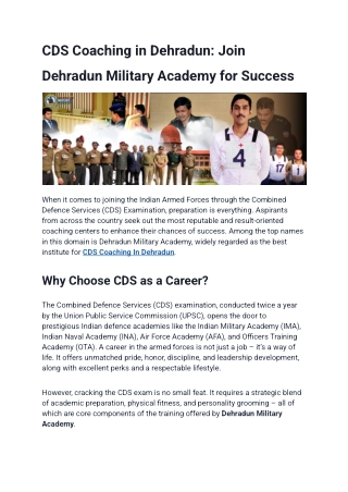 CDS Coaching in Dehradun: Join Dehradun Military Academy for Success
