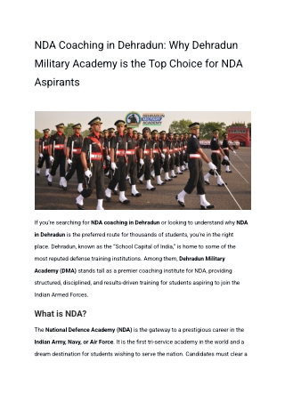 NDA Coaching in Dehradun: Why Dehradun Military Academy is the Top Choice for ND