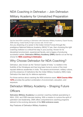 NDA Coaching in Dehradun – Join Dehradun Military Academy for Unmatched Preparat